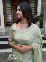 pastel green organza saree - Image 2