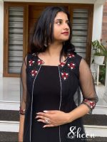 black faux georgette sleeveless kurti paired with net jacket - Image 2