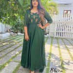Bottle green semi-silk gown