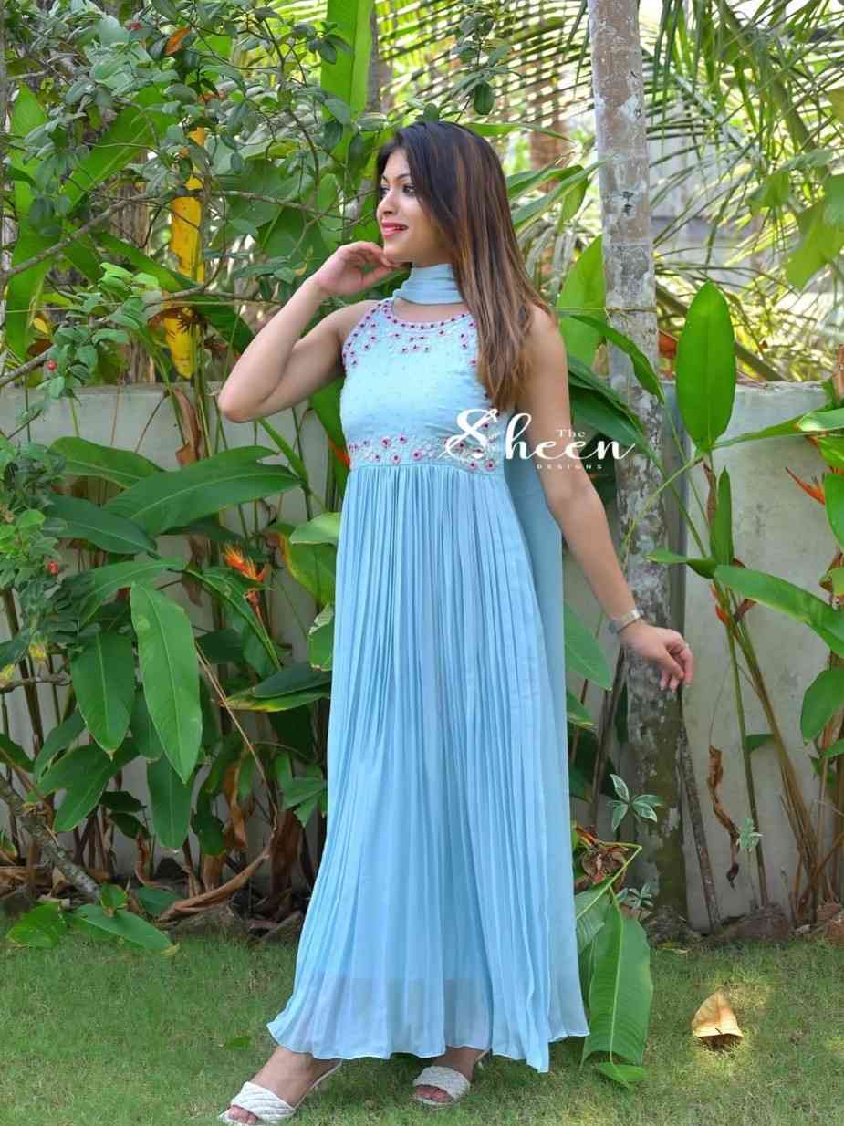 916E42F0-7CD7-4943-BC08-FE70F0EC1971 (1) Light blue silky georgette kurti - Image 1