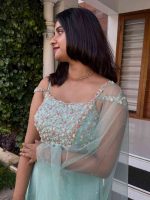 pastel mint green satin organza kurti - Image 2