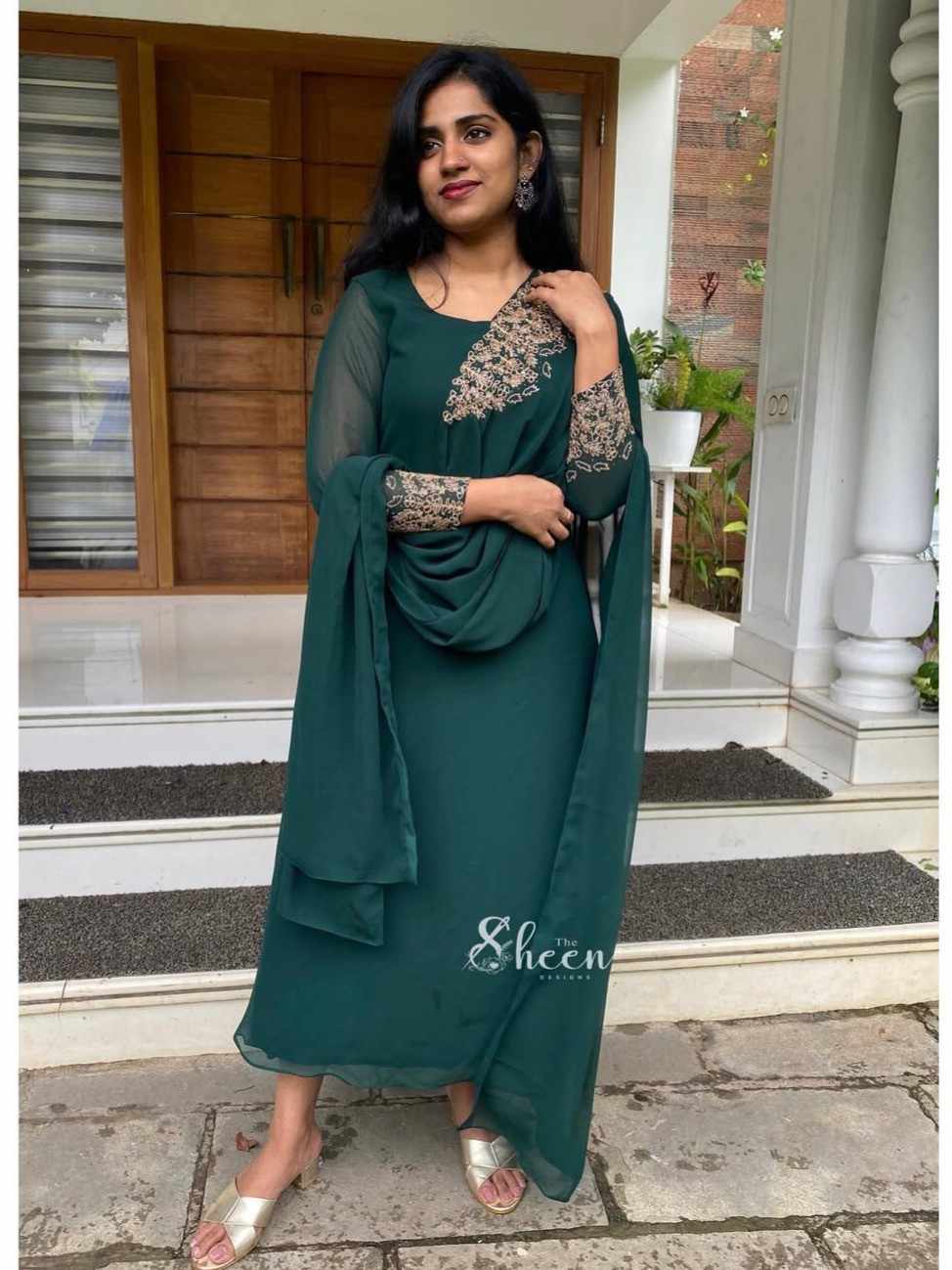 978C76C1-5278-4ADA-866B-8C4D29EFA2C9 (1) Bottle green georgette kurti - Image 1