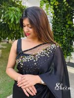 Black silky georgette saree - Image 2