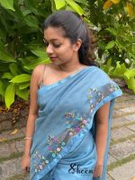Gorgeous greyish-blue organza saree - Image 2