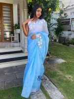 sky blue organza saree