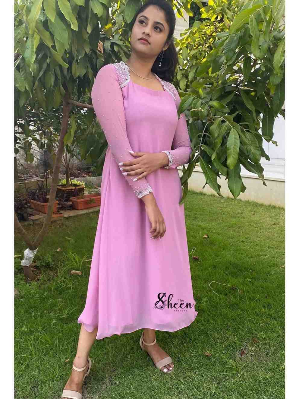9FF05C4D-7DEE-45E6-8718-718760BE682A (1) Powder pink georgette A-line kurti - Image 1