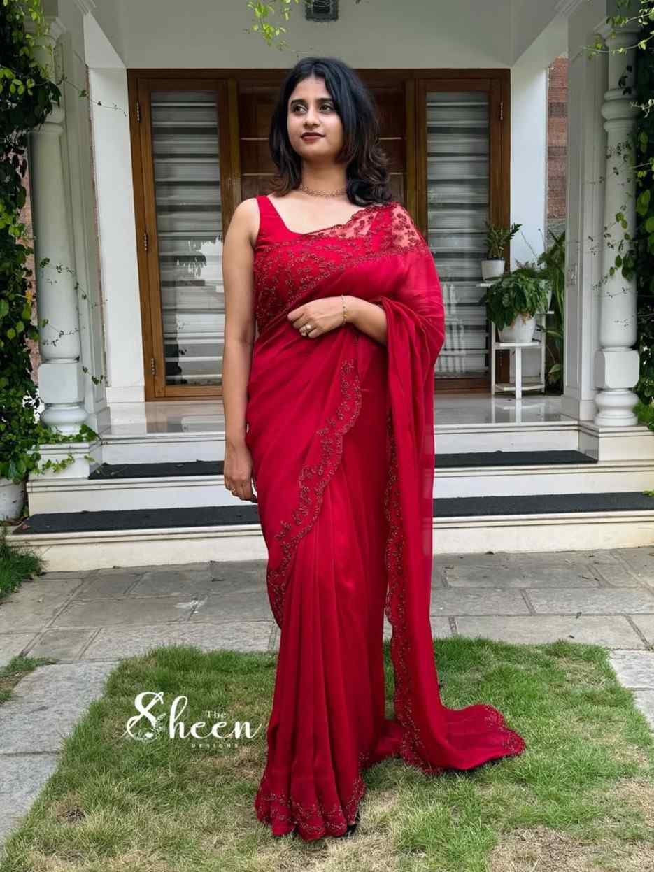 A1839E1D-E5E3-432B-AC07-A4BEF40E880C (1) Reddishmarron soft organza saree - Image 1