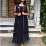 black faux georgette sleeveless kurti paired with net jacket