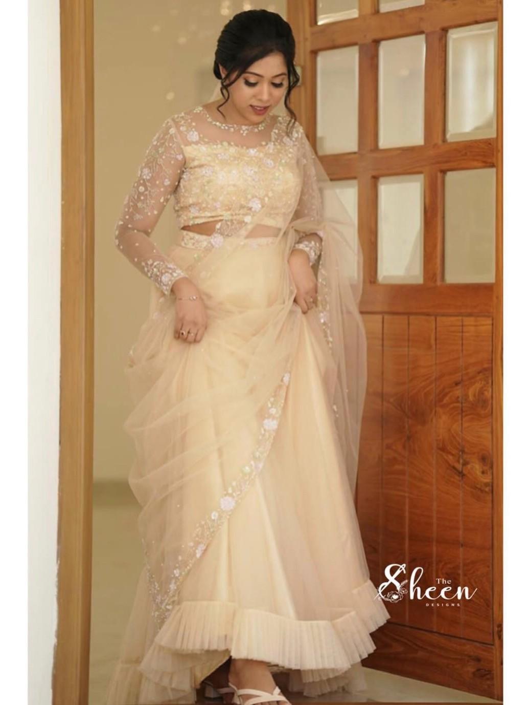 A31CE326-7B66-44D3-A744-8EBA043CCE07 (1) light golden shade half saree - Image 1