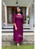 Wine red semi-silk side-slit kurti