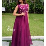 wine-red soft organza crop top and skirt