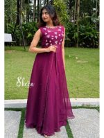 wine-red soft organza crop top and skirt