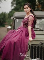 dark winered shade crop top, skirt and duppatta - Image 2
