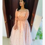 pastel peach bridal wedding gown