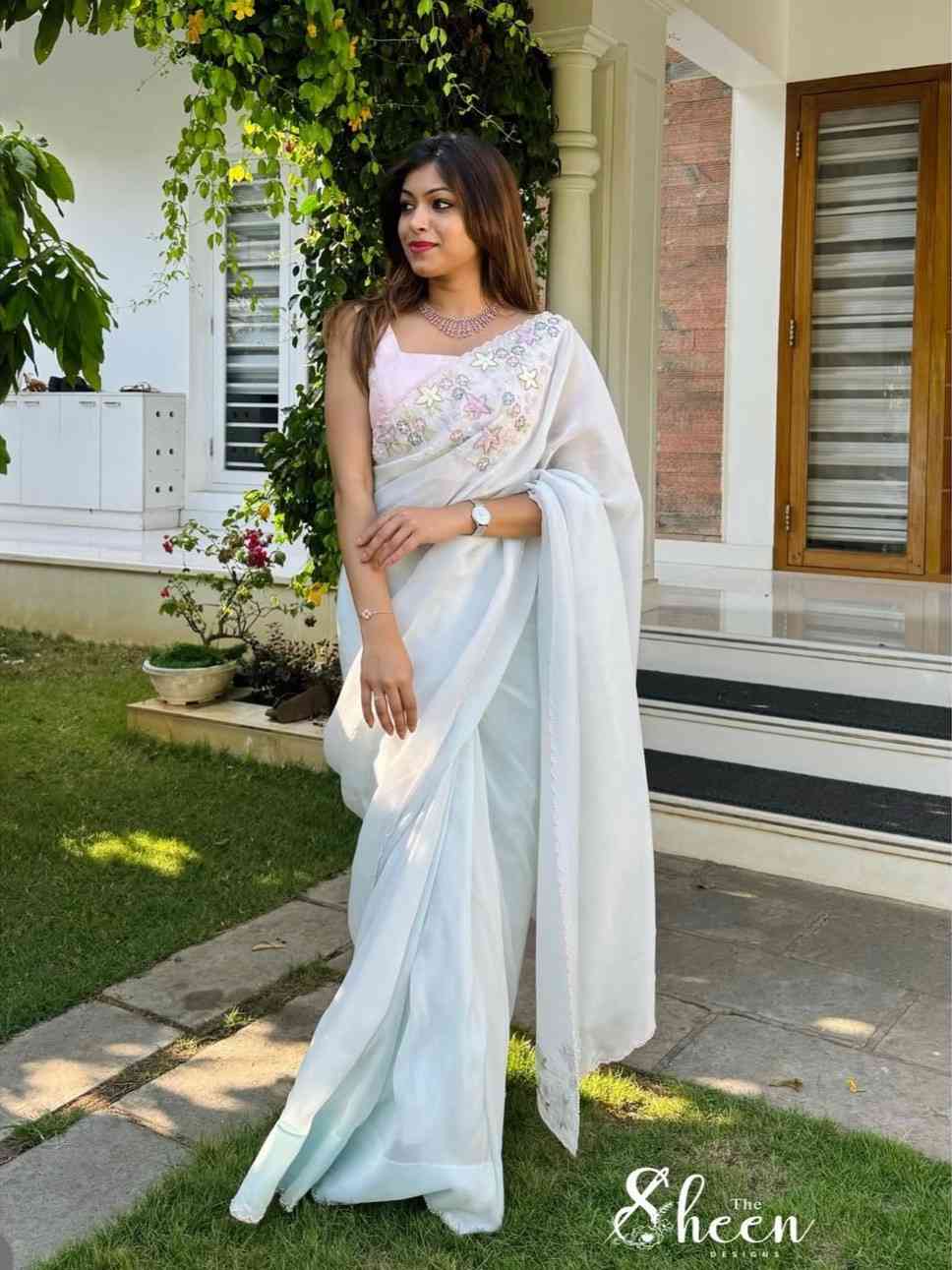 AE81AB0D-348A-4C84-A72E-414ED9DF3616 (1) pastel blue soft organza saree - Image 1