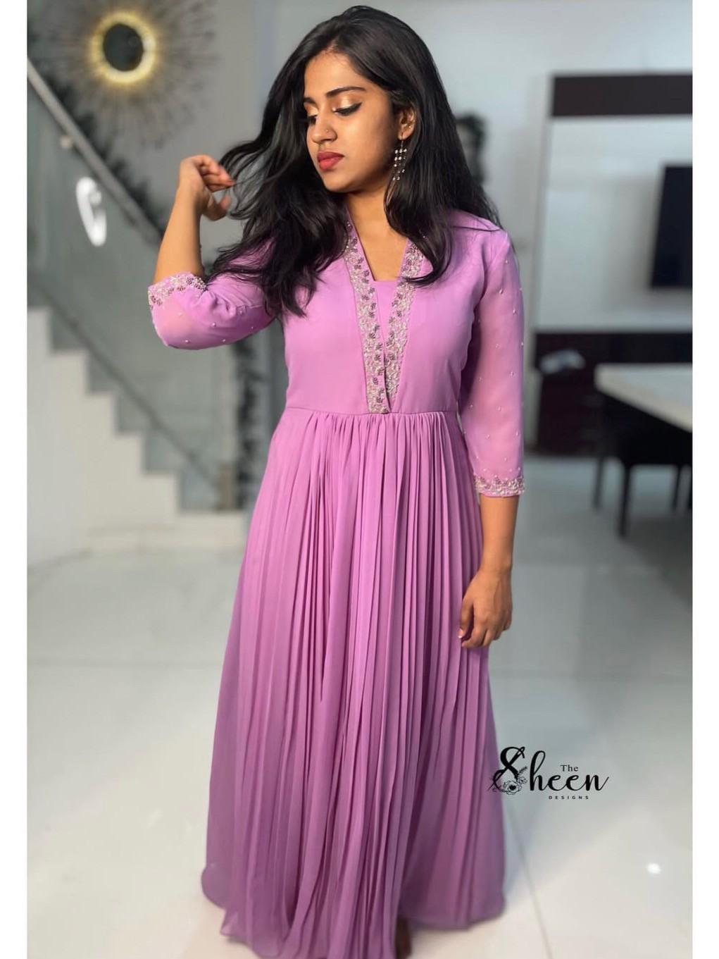 AFABC9D4-F179-4D0D-A3E9-14C199D277E4 (1) Pastel purple georgette Anarkali - Image 1