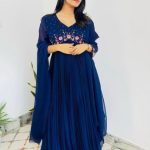 Blue silky georgette kurti