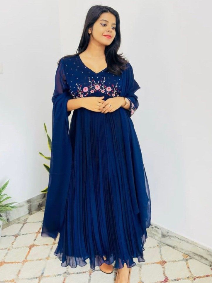 B1F656F9-4EC8-4090-872E-613FDECE666C (1) Blue silky georgette kurti - Image 1
