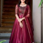 reddishmarron shade crop top, skirt and duppatta