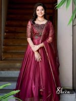 reddishmarron shade crop top, skirt and duppatta