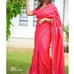 Brick red raw silk saree