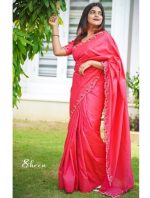 Brick red raw silk saree