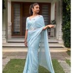 Sky-blue semi-silk saree