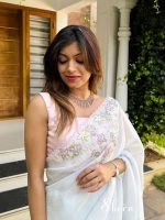 pastel blue soft organza saree - Image 2