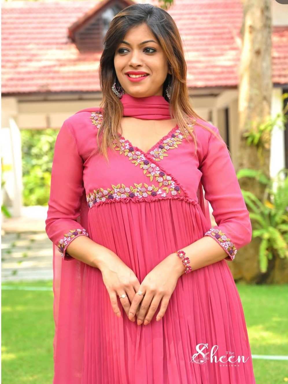 B6D1C389-BF3B-49C7-ACF9-D76F32B6891A (1) Pink faux georgette kurti - Image 1