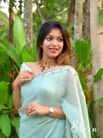 Sea green soft organza saree - Image 2