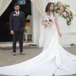 off-white bridal wedding gown