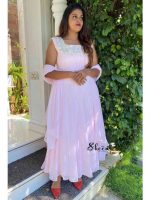 Baby pink panel-cut kurti