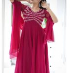 pink shade panel-cut faux georgette kurti