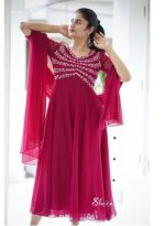pink shade panel-cut faux georgette kurti