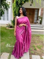 Pinkish winered Rawsilk saree