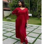 Reddish maroon semi crepe kaftan