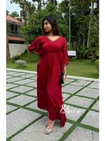 Reddish maroon semi crepe kaftan