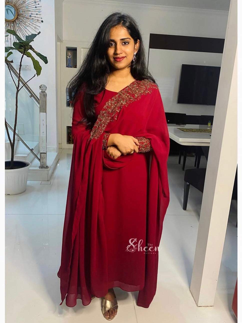 C70BCF14-5876-411F-8886-D7FA63BFCE4A (1) Reddish maroon georgette kurti - Image 1