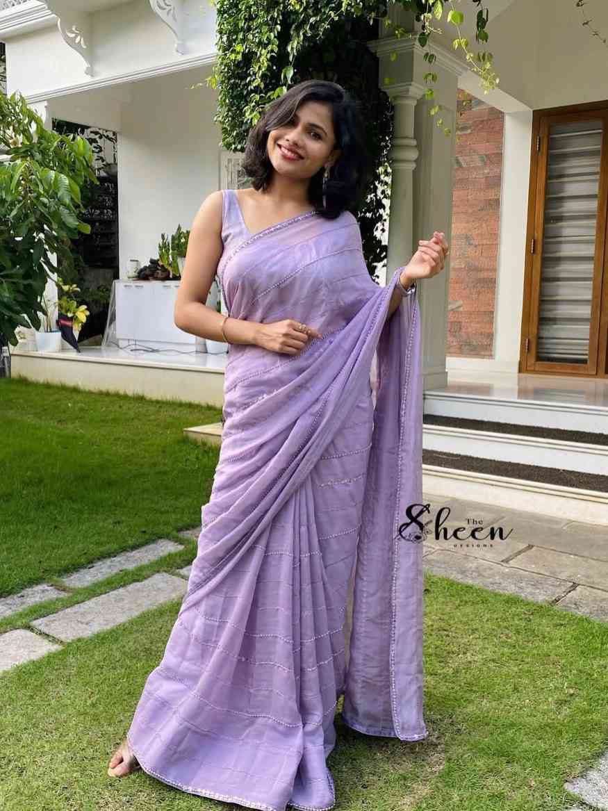 C90FE2B1-F426-4CA6-B608-E5321CECF7AB (1) Premium pastel purple soft organza saree - Image 1
