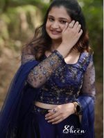 Blue shade ensemble featuring crop top, skirt and duppatta - Image 2