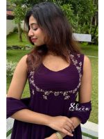 winered shade panel-cut faux georgette kurti - Image 2
