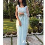 powder blue net saree