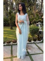 powder blue net saree