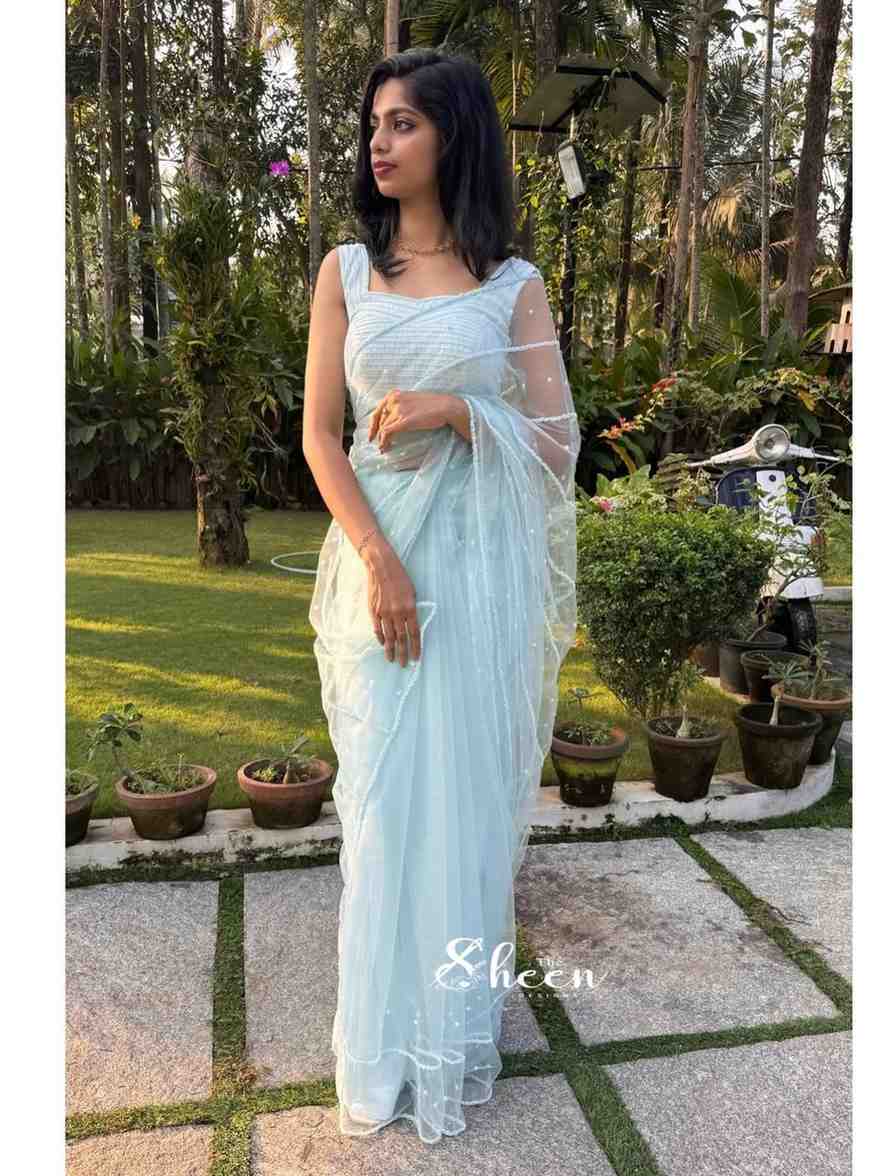 D08F6428-5B4A-4C42-A3CE-883709C60CA8 (1) powder blue net saree - Image 1