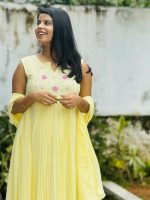 Pastel yellow faux georgette kurti - Image 2