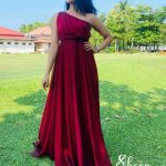 Reddish maroon gown