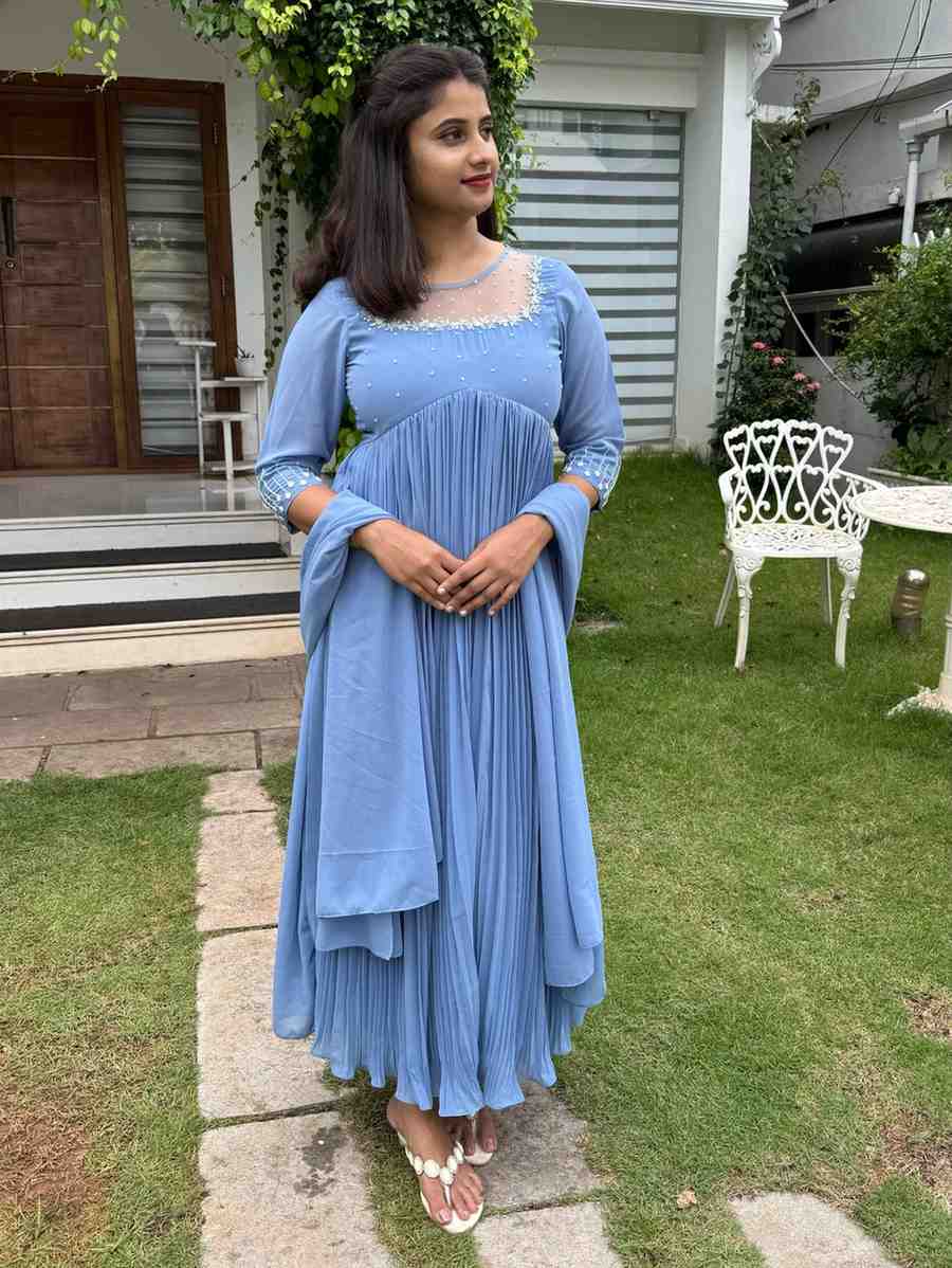 D928C072-8508-4AFB-9326-811C14DDB050 (1) blue faux georgette kurti - Image 1