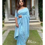 Sky-blue raw silk saree