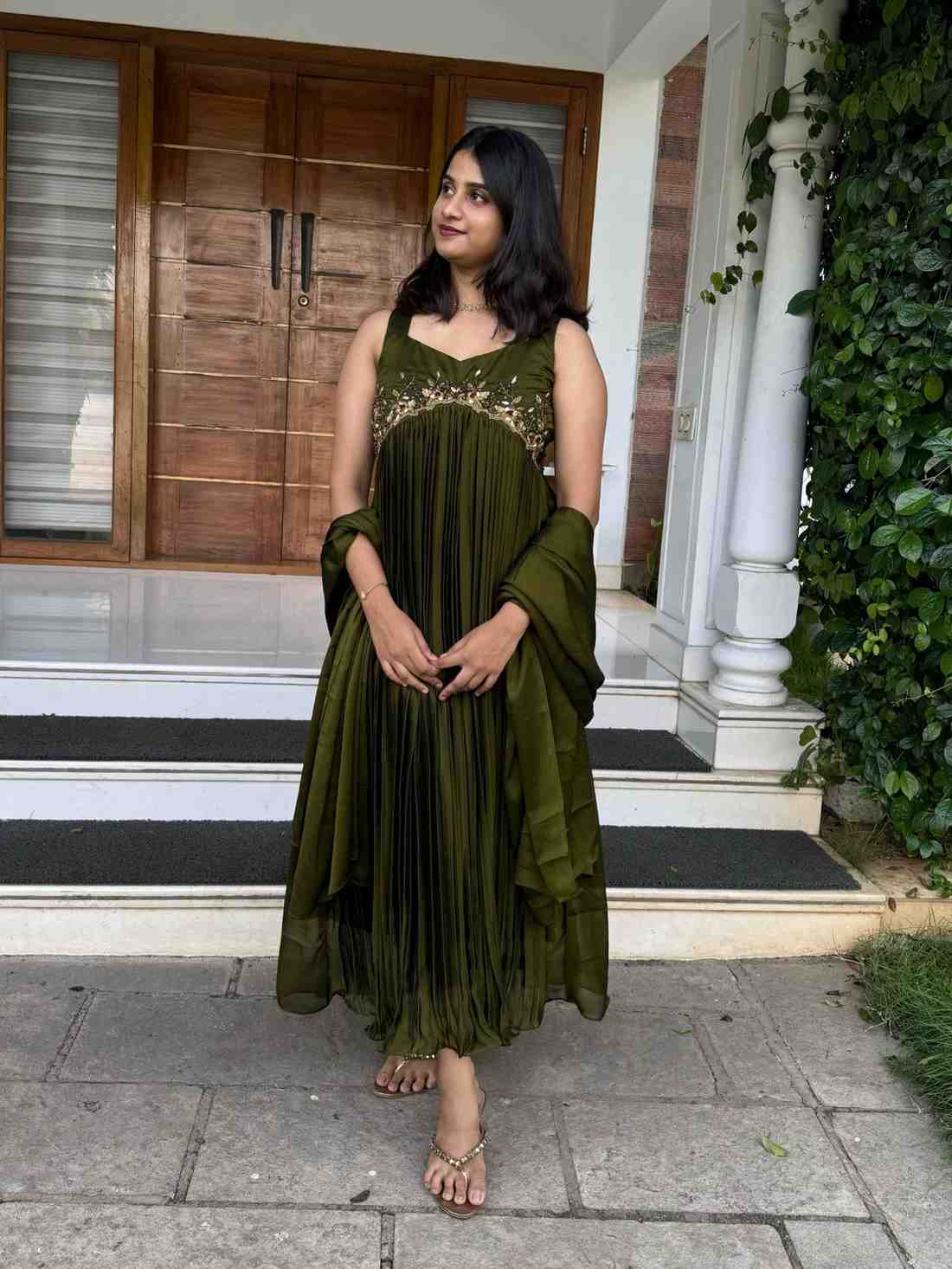 DDC4AFE4-42A5-411F-9FCB-3F6102C5B7C0 green silky georgette kurti - Image 1