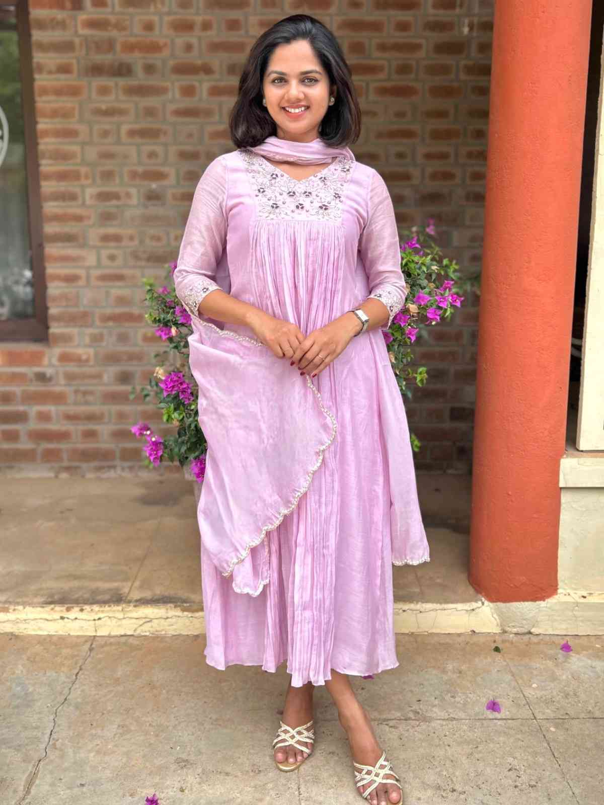 E2178BB4-5184-47D3-BA5B-65363D4D6884 (1) Lavender pink mul chanderi kurti - Image 1